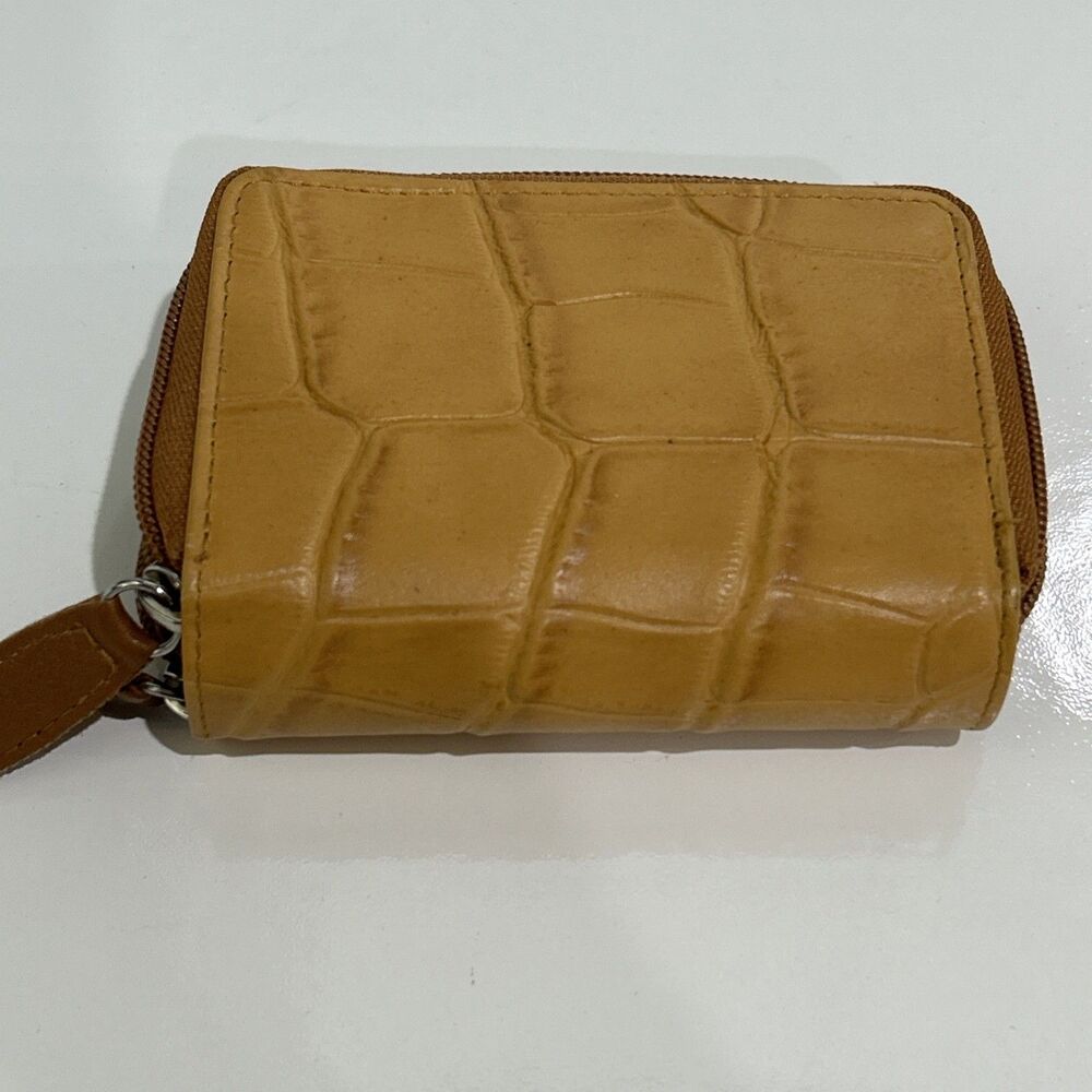 Passage RFID Leather Wallet Embossed Faux Croc Credit Card Holder Zip Around